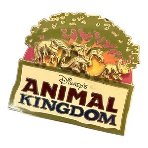 Disney Animal Kingdom Pin 2005 Logo Elephant Dragon Triceratops Gold Tone Enamel